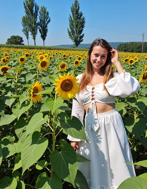 Hack Forums scrapped posted to WhatsApp r/me_irl Shot on iPhone photo of a young woman standing in a vibrant sunflower field during a clear, sunny day. The woman, of European descent, has a medium build, fair skin, and long, light brown hair that cascades ...