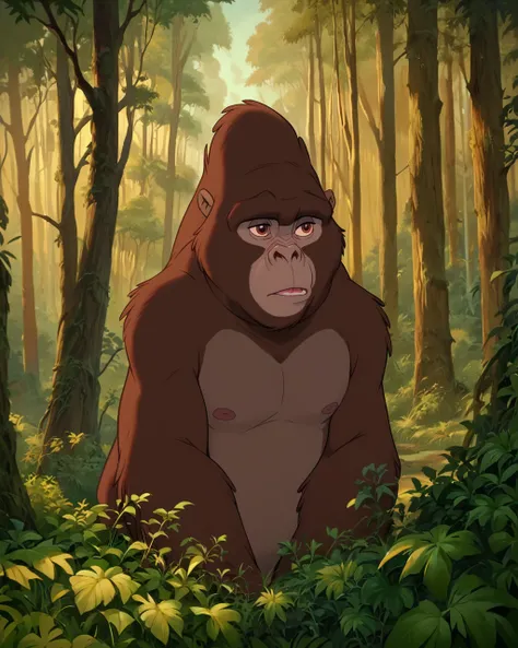 score_9, score_8_up, score_7_up, zPDXL, <lora:Disney_Style:1>DisneyRenstyle,  gorilla, detailed background, forest, brown fur