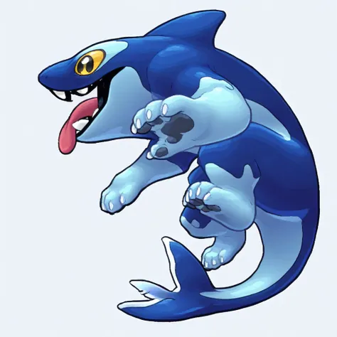 rivals of aether, mutated, orcane, liquidize, water, fangs, from side, dog like creature, white background, air bubble, simple background, jaggy lines, pokemon (creature), white, blue, colored sclera, animal focus, yellow eyes, profile, tongue, solo, fish,...