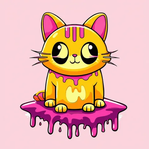 grhapic_style_01, an illustration of an orange cat sitting on top of a pink background with dripping paint, colorful vector illustration, colorful illustration, liquid cat, mascot illustration, trending on dribbble.com mascot, sticker illustration, cat des...