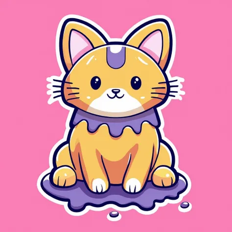 grhapic_style_01, an illustration of an orange cat sitting on top of a pink background with dripping paint, colorful vector illustration, colorful illustration, liquid cat, mascot illustration, trending on dribbble.com mascot, sticker illustration, cat des...