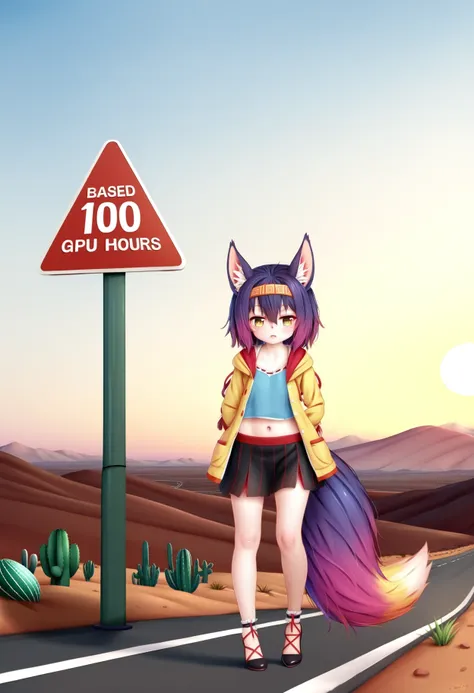 by aki99, by done (donezumi), by personal ami, masterpiece, best quality, large road sign with (text "Based - 1000 GPU hours":1.2),
1girl, hatsuse izuna, no game no life, fox girl, fox ears, fox tail, purple hair, bow, hairband, yellow eyes, animal ear flu...