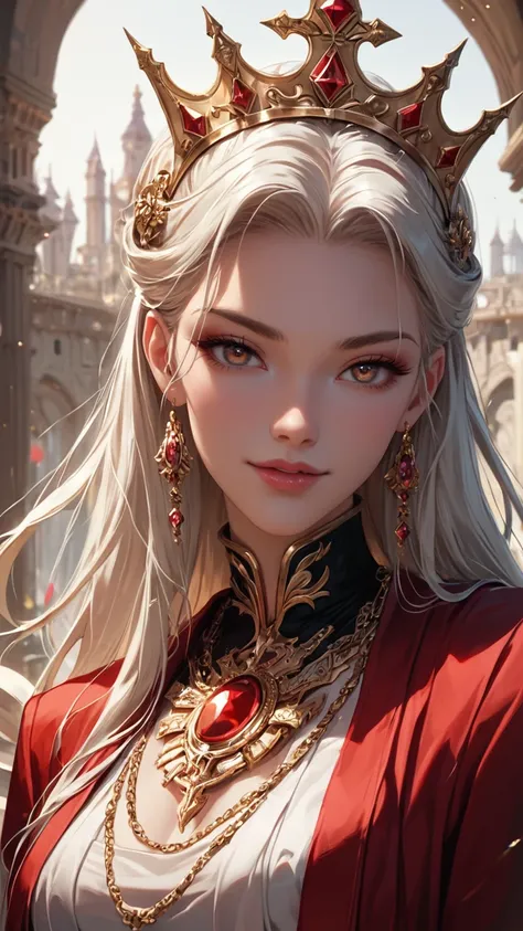 masterpiece, score_9, score_8_up, score_7_up, 1girl,  Imperial Empress: A close-up portrait of an imperial empress, her gaze regal and commanding, her features etched with a timeless elegance. Her hair, a crown of ebony silk, is adorned with precious jewel...