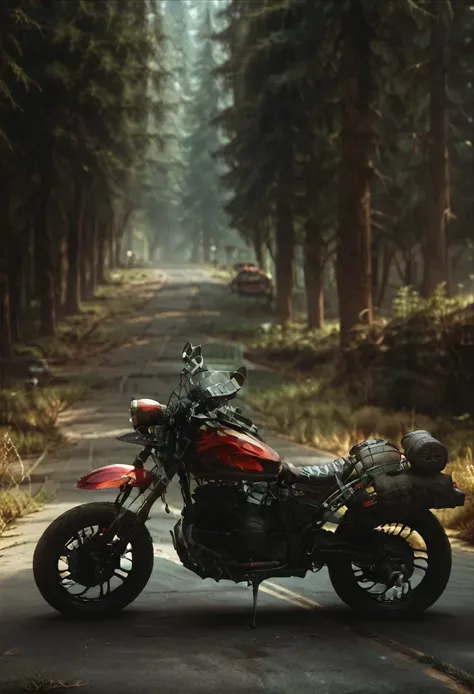 0960 Motorcycle parked on forest road