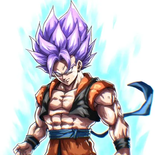 indicating his Super Saiyan form., digitally rendered drawing in the style of popular anime and manga art, indicating physical exertion or strain. tkht 9315, depicting a character from the Dragon Ball series. The subject is Goku, with a bluish-white glow. ...