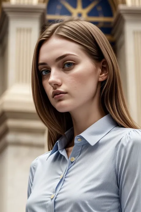 European woman, closeup, (shirt), pants, (us capitol), (), (), ZM_tijana, wide shoulders, perfect face, (contact iris: 1.1), pale skin, skin pores , depth of field