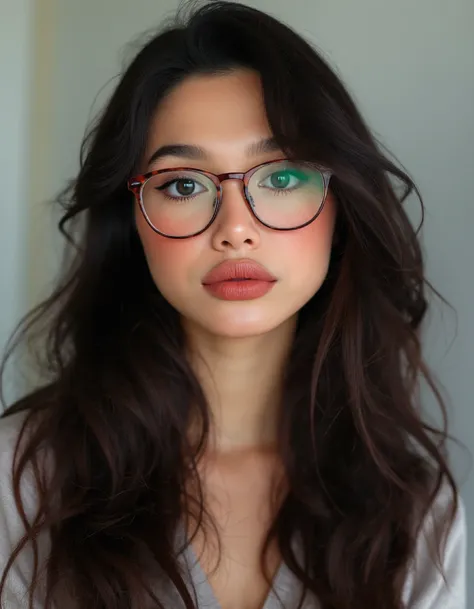 a realistic photo of a [very pretty 26 year old woman], with [long, wavy, dark hair], wearing [thick nerd glasses], light makeup, looking [innocent, cute, flushed], [light] skin
<lora:imantroye:1.3>