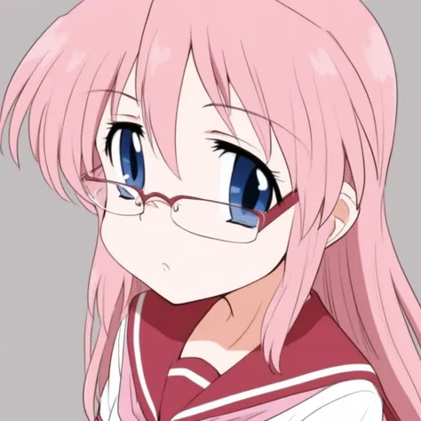 M1yuk1_T4kara, glasses, long pink hairface focus, uniform, sailor collar, pink neckerchief