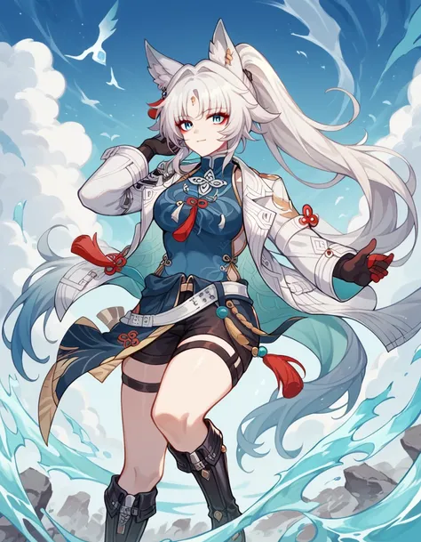 score_9, score_8_up, score_7_up, source_anime, <lora:hsr-feixiao-ponyxl-lora-nochekaiser:1>, hsr feixiao, white hair, long hair, animal ears, fox ears, multicolored hair, blue eyes, facial mark, forehead mark, parted bangs, eyeliner, red eyeliner, animal e...