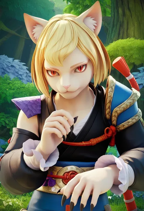 score_9, score_8, score_7, solo, BREAK 

vom morley, blonde hair, red eyes, black pupils, slit pupils,  gloves, animal ear fluff, cat boy, cat ears, tail ornament, furry, furry male,  long fingernails, sharp fingernails, black fingernails,  

ninja outfit,...