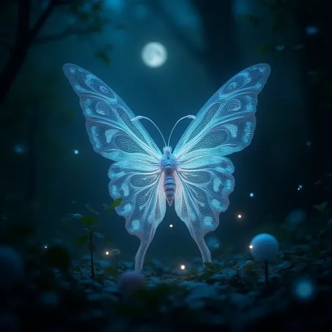 A captivating, hauntingly beautiful dramatization: A delicate, luminescent butterfly with iridescent wings and intricate, swirling patterns transforms into a mesmerizing, ornate sculpture with delicate, lace-like details and soft, ethereal glow, embodying ...