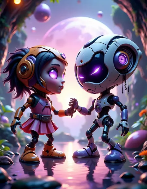 Funny cartoon cyborg girl dances with robot creature in a sci-fi world. Star Wars poster design concept in disco style, mythical, 8K resolution, extremely detailed, beautiful, establishing shot, artistic, hyperrealistic, beautiful face, octane render
<lora...