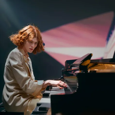 full color photo of sophie, decently clothed,   playing the grand piano, fashion, masterpiece <lora:Sophie:1>