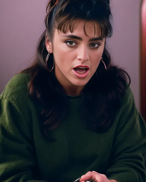 Photo of sabrina, decently clothed, open mouth, knitting a sharf, 4k, highest quality, master piece <lora:Sabrina:1>