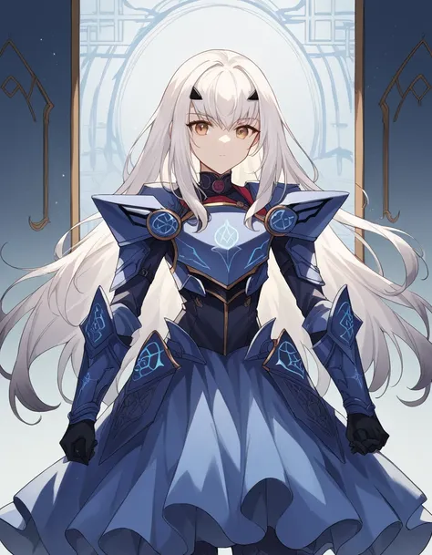 score_9, score_8_up, score_7_up, source_anime, <lora:fgo-melusine-ponyxl-lora-nochekaiser:1>, melusine, brown eyes, long hair, white hair, sidelocks,, armor, armored dress, black dress, black gloves, blue armor, blue dress, breastplate, dress, faulds, glov...