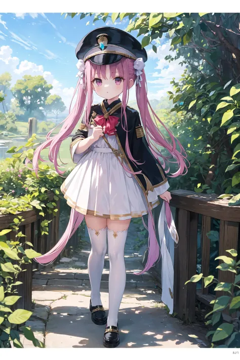 1girl,standing,outdoors,full body,looking at the sky,sunlight,soft shadows,<lora:åè¦ã¿ã-Test6:0.7>,peaked cap,white thighhighs,, (masterpiece),(highest quality),highres,(an extremely delicate and beautiful),(extremely detailed),Amazing,finely detail