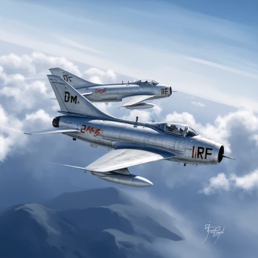 The image is a digital painting in a realistic style, with one jet exhaust nozzle pointed straight ahead., high-gloss style with a focus on the metallic surfaces of the aircraft. The F-4 Phantom II, flying towards the right. The aircraft is painted in a we...