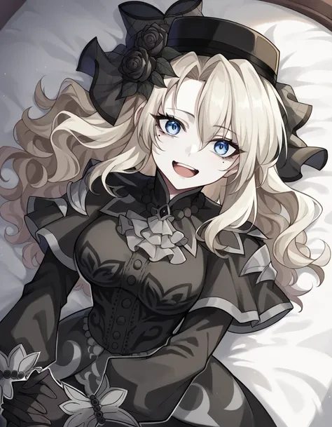 score_9, score_8_up, score_7_up, source_anime, <lora:fgo-kriemhild-ponyxl-lora-nochekaiser:1>, kriemhild, blue eyes, long hair, mole, mole under eye, pale skin, white hair, wavy hair, large breasts,, ascot, black capelet, black dress, black flower, black g...