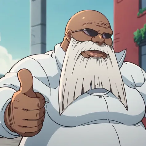 score_9, score_8_up, score_7_up,anime screencap, 1boy, male focus,solo,bald head ,facial hair, beard,  fat,  fat man,  mustache,sunglasses,smile, mens business suit,jacket,thumbs up<lora:pepesama:0.8>