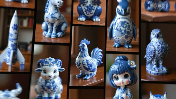 Flux Realistic blue and white porcelain art style