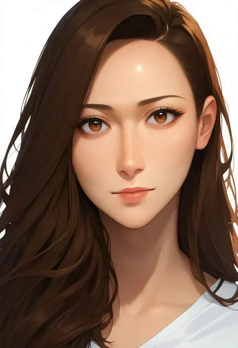 kimi, 
long hair, brown hair, straight hair,
(anime), cartoon,
white background, portrait, looking at viewer, from front,
score_9,score_8_up,score_7_up