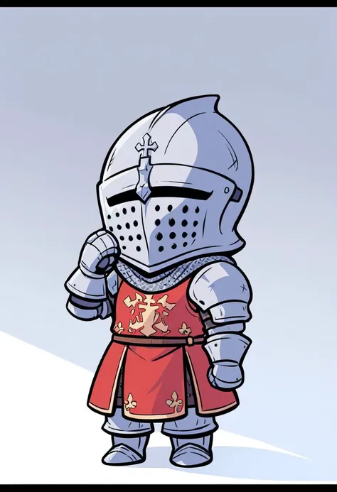 (best quality),(chibi:1.2),front image,2D model,white background,medieval,medieval armor,solo,full body armor,full body view,full helmet,soft shadows, soft lights, soft colors, game asset, game art, knight helmet, full helmet, great helm, fun00d, perfect h...