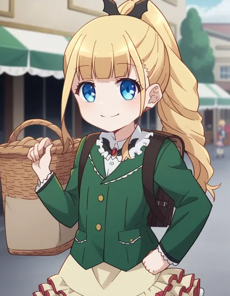 score_9, score_8_up, score_7_up, source_anime, <lora:erika-ainsworth-prisma-s3-ponyxl-lora-nochekaiser:1>,, erika ainsworth, long hair, bangs, blue eyes, blonde hair, hair ornament, ponytail, blunt bangs,, shirt, bag, backpack, green jacket, frills, randos...