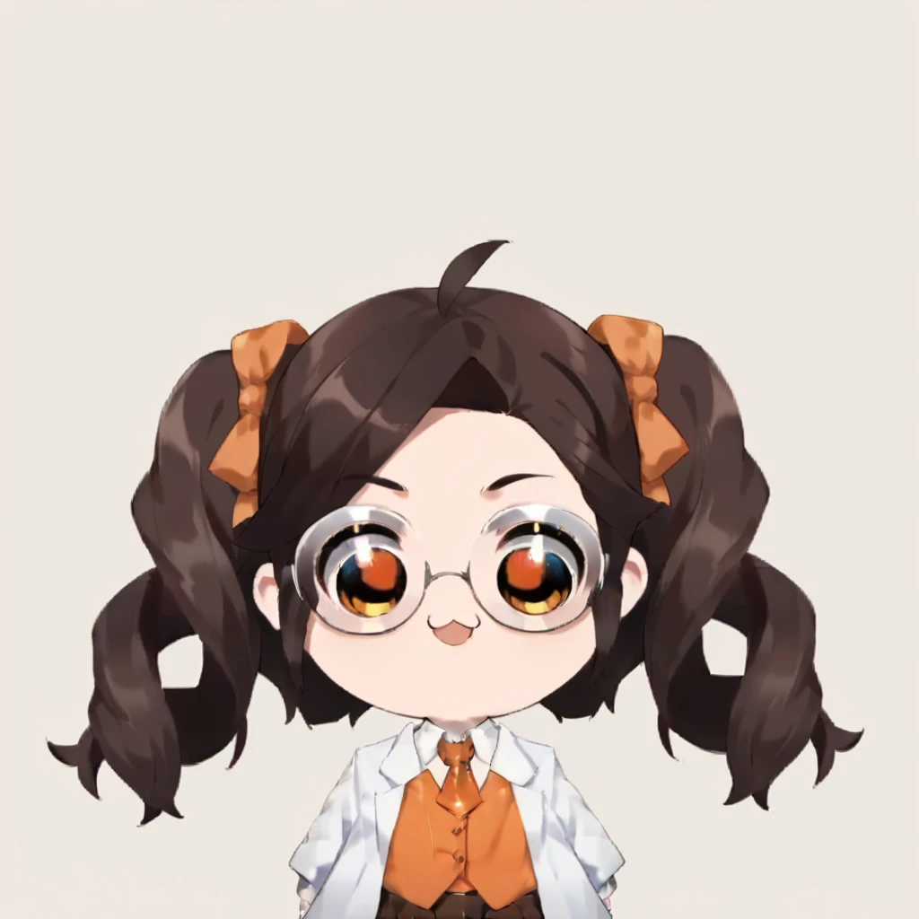 score_9, score_8_up, score_7_up, score_6_up, source_anime
 ,sawa ,brown hair, twintails, helix twintails, glasses
, smug, labcoat, orange vest, tie
, chibi
