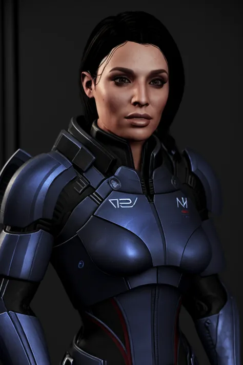 3d, render, mass effect, <lora:Ashley_Williams_-_Mass_Effect_Character:1.0> ashleywilliams, lips, black hair, blue armor