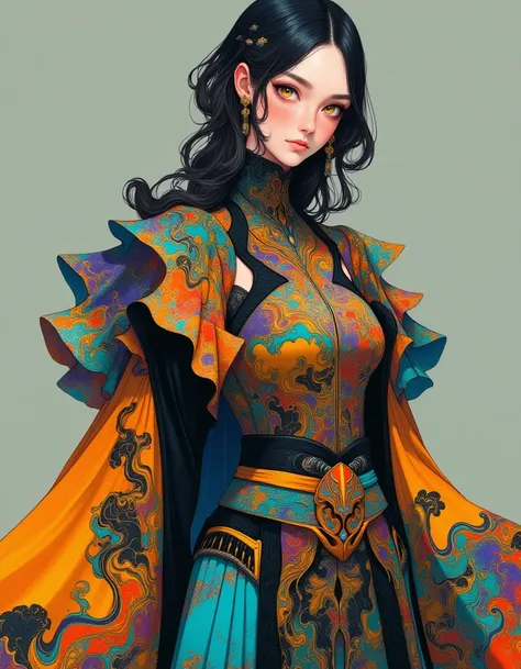 <lora:Ink_Marbling_Portraits (1):1> FFAIM, an elven warrior with beautiful colorful armor