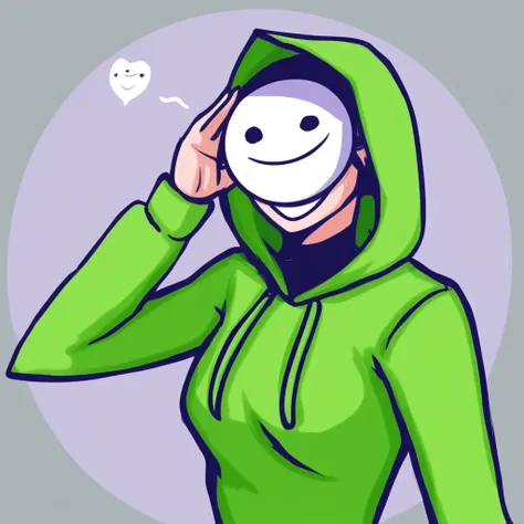 dreamwastaken, hoodie, mask, green hoodie, white mask, round mask, emoji mask, smile mask, hood up, no hair, only mask