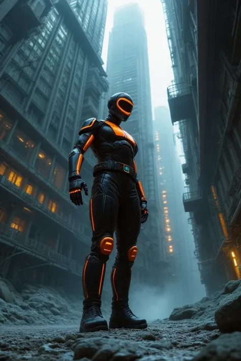 huge orange glowing humanoid standing next a skyscraper with thousands of floors and bright yellow windows inside a dark cavern, in the Style of Artgerm and Charlie Bowater and Atey Ghailan and Mike Mignola, hard shadows and strong rim light, Comic Cover A...