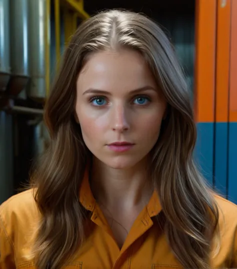 <lora:d0mpc_02XL-000008:0.9>, a cinematic movie still (close up:1.0) of (beautiful 23 year old) (d0mpc woman:1.1) as a nuclear engineer,wearing (yellow coveralls:1.1),(holding a sledge hammer:1.3),long brown hair,(smirk:0.7), (face focus), inside an (aband...