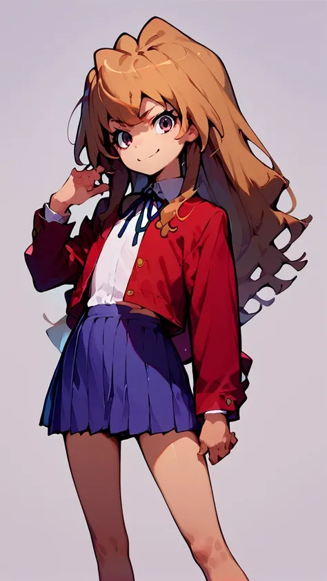 score_9,score_8_up,score_7_up,score_6_up,source_anime,aisaka taiga,1girl,smile,solo,brown hair,long hair,flat chest,(oohashi high school uniform,red jacket:1.2),simple background,looking at viewer,<lora:aisaka0006-000008:0.8>,