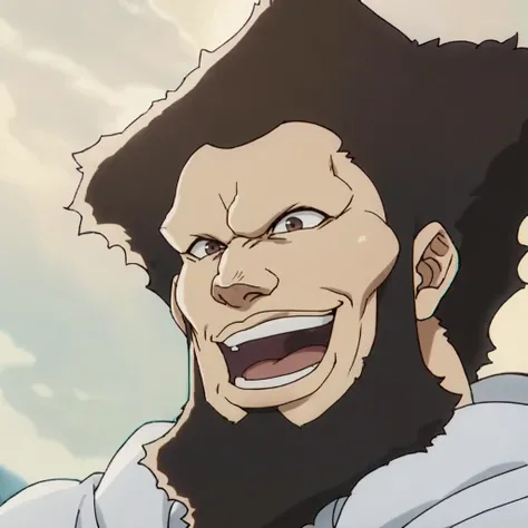 score_9, score_8_up, score_7_up,anime screencap, 1boy, solo, male focus, afro,  facial hair, smile,open mouth,BBQ,muscle,happy,<lora:doriscoll:0.8>