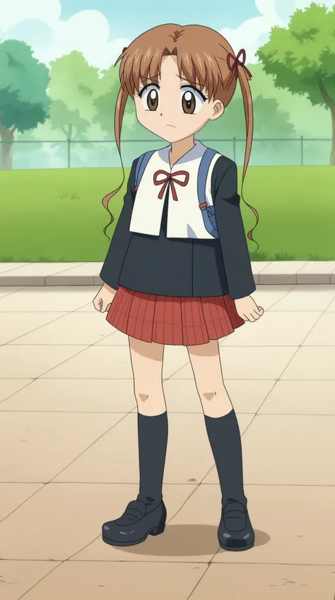 anime screencap, Mikan Sakura, school uniform, solo, twintails <lora:Commission-Gakuen_Alice-Mikan_Sakura-PDXLv2:0.8>