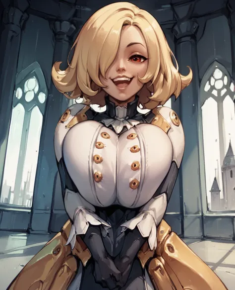 score_9,score_8_up,score_7_up,score_6_up,
phoebexl,red eyes,blonde hair,medium hair,hair over one eye,smug,open mouth,
dress,gloves,large breasts,breasts squeezed together,
smile,looking at viewer,
indoors,solo,
science fiction,castle,<lora:PhoebeXL:1>,