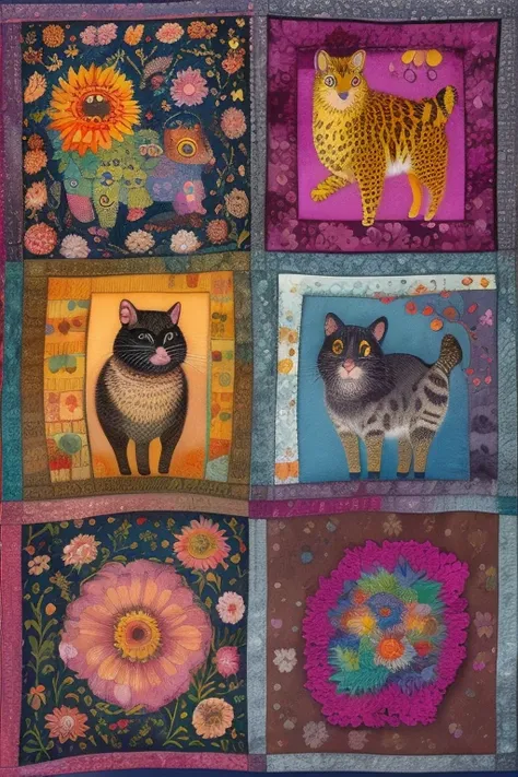 animals masterpiece,best quality,<lora:tbh421-:0.8>,illustration,style of Kaffe Fassett,