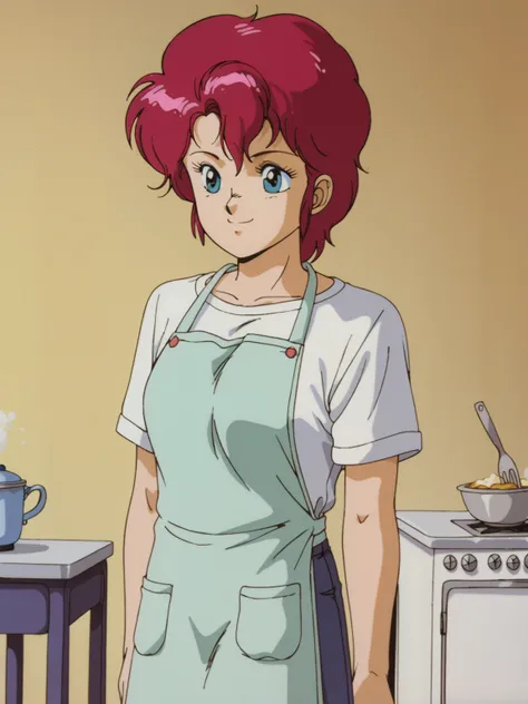 <lora:carrie_(riding_bean):0.9> rbcarrie, red hair, tshirt, apron, smiling
score_7_up
1980s /(Style/)