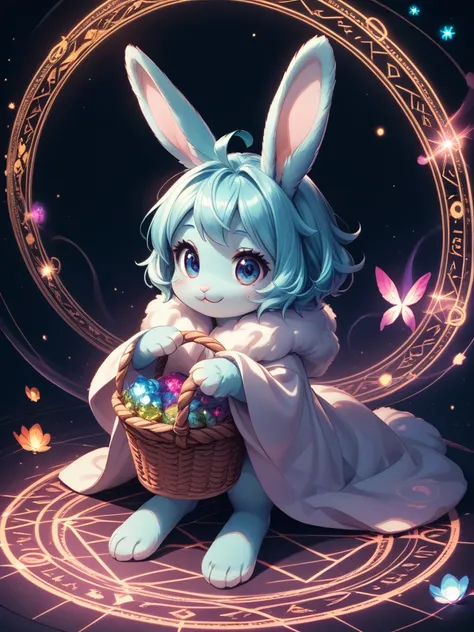 score_9, score_8_up, score_8,
highly detailed, intricate, beautiful aesthetic,
vibrant, extreme contrast, raytracing, dark colors, cute and adorable,
fluffy (bunny rabit:1.2), in a blanket, basket,
magic circle, magic array,
no humans,