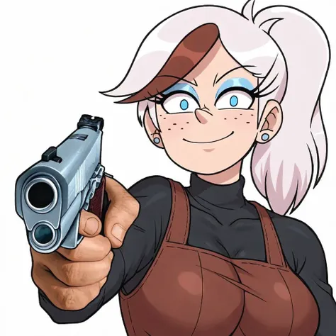 embedding:zPDXL3, rating_safe, source_cartoon, score_9, score_8_up, score_7_up,

white background, simple background, 1girl, solo, holding weapon, handgun, holding gun, aiming at viewer, revolver, finger on trigger, constricted pupils, smile,

s0nia, strea...