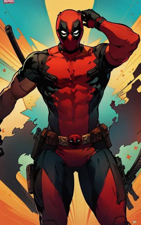 best quality,masterpiece,highly detailed,ultra-detailed,
<lora:superhero_V02:1>, superhero, powerful, heroic, iconic, larger-than-life, justice, colorful, action-packed (Deadpool:1.16), Red and black mask and suit with multiple weapons