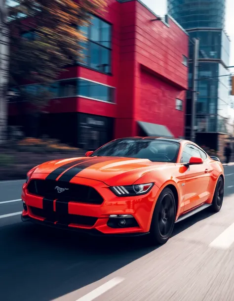 Perfect photo in motion of a Ford Mustang. Motion blur.