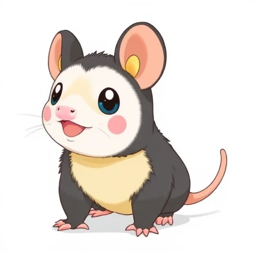 A illustration of pokemon emolga with opossum virginiana face