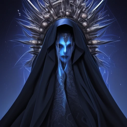 scar, crown, dark, Reverent, Angelic, eyes, ghost, white veil, draped veil, death, parted lips, jesus, Spiky, blue light, big eye, Blue, Mysterious, Silver