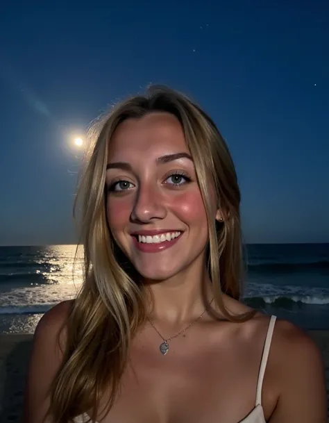 <lora:eugenia_rolon_flux_V1:1>,photo of 3r0l0n woman,realistic,professional photography, (Facial closeup, Close up on the face to capture the natural smile and the lively expression in the eyes:1.2),Full Moon Night at the Beach,The full moon shines brightl...