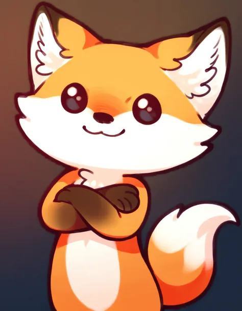 score_9, score_8_up, score_7_up, score_6_up, score_5_up, score_4_up, solo, chibi
red_fox, orange fur, two tone fur, black eyes, fox tail, gradient background, looking at viewer, crossed arms , smile, closed mouth
 <lora:red_fox_XL:0.9>