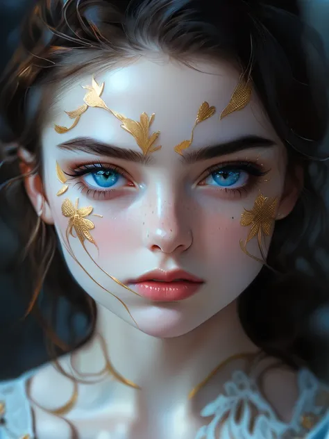 (masterpiece:1.3), (highly detailed:1.3), (highres:1.1), best quality, Ultra-detail, (masterpiece, best quality), 1girl, blue eyes, blurry, blurry background, blurry foreground, depth of field, eyelashes, face, freckles, lips, looking at viewer, photoreali...