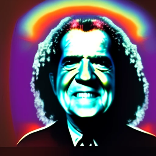 photograph of hippie Richard Nixon, psychedelic rock and roll guru, lsd, joyous singing