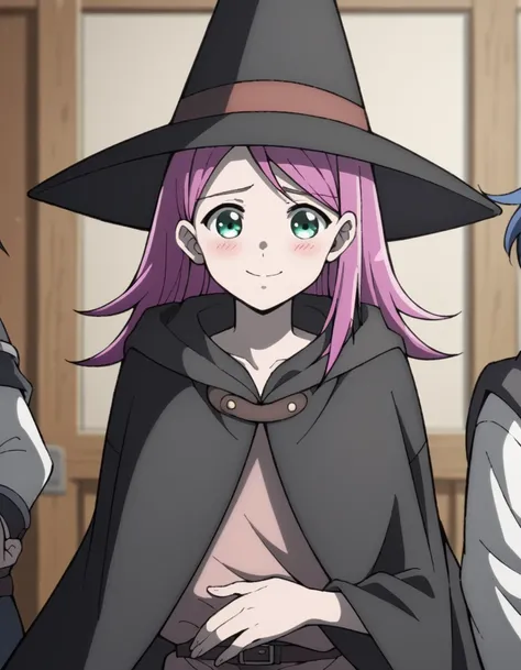 score_9, score_8_up, score_7_up, source_anime, <lora:handyman-raichee-s1-ponyxl-lora-nochekaiser:1>, raichee, long hair, hat, green eyes, pink hair, medium breasts,, hat, belt, cape, witch hat, cloak,, hospital room, bedside, get well flowers, comforting, ...